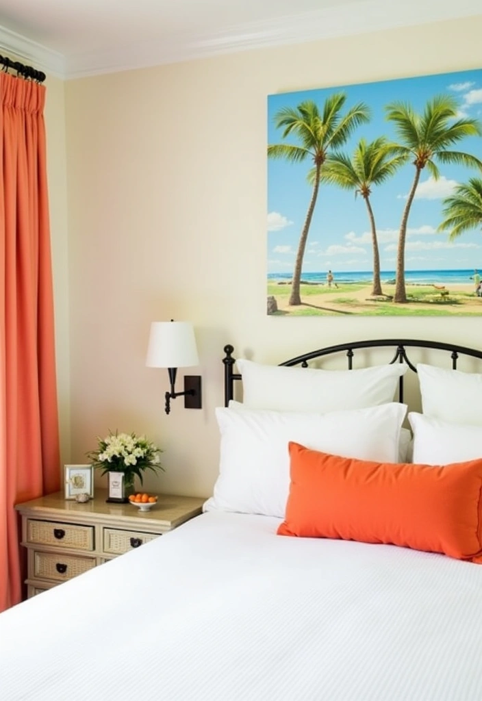 24+ Coastal Bedroom Ideas: Embrace Beachy Vibes at Home - 12. Bright and Bold Accents
