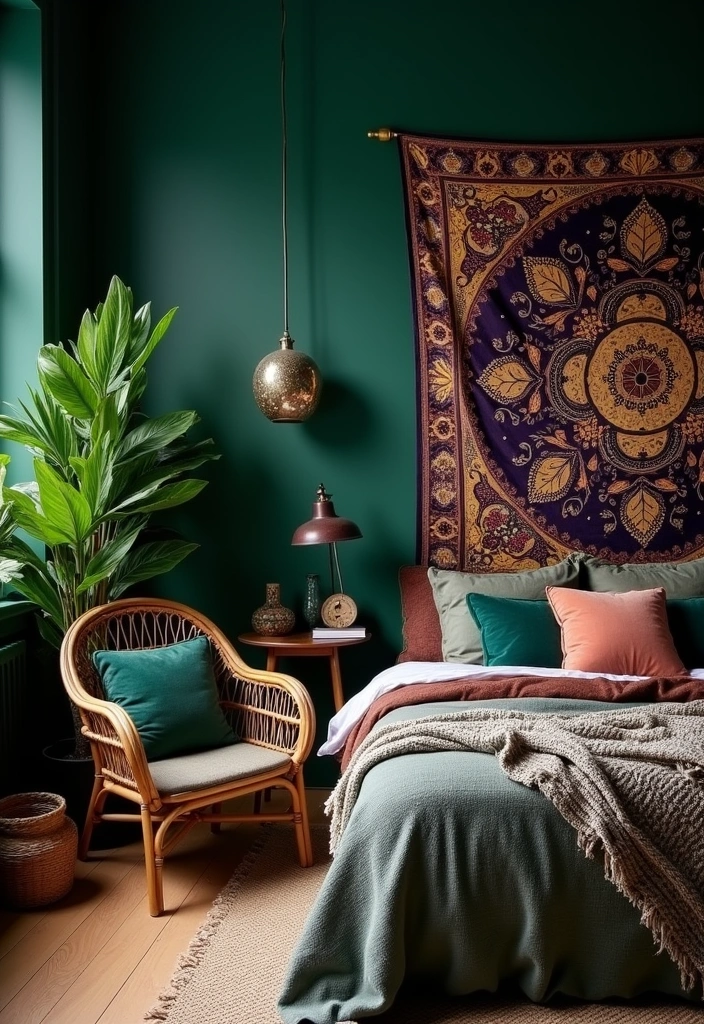 24+ Dark Boho Bedroom Ideas - 1. Deep Jewel Tones