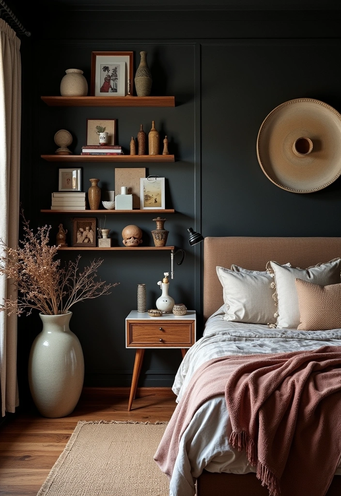 24+ Dark Boho Bedroom Ideas - 11. Eclectic Accessories