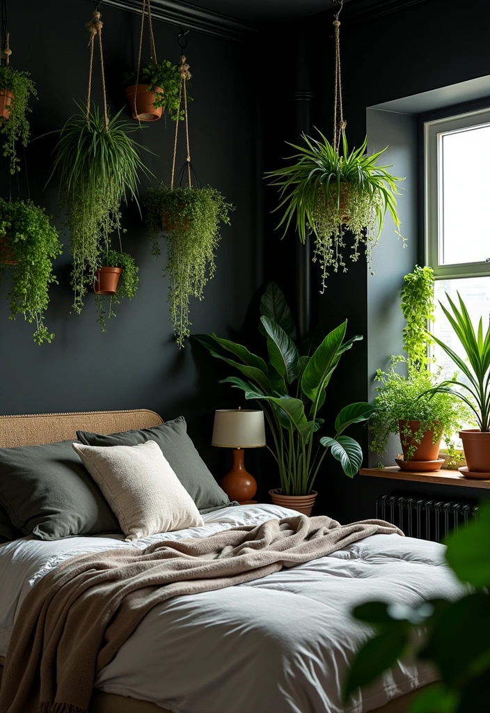 24+ Dark Boho Bedroom Ideas - 12. Indoor Plants