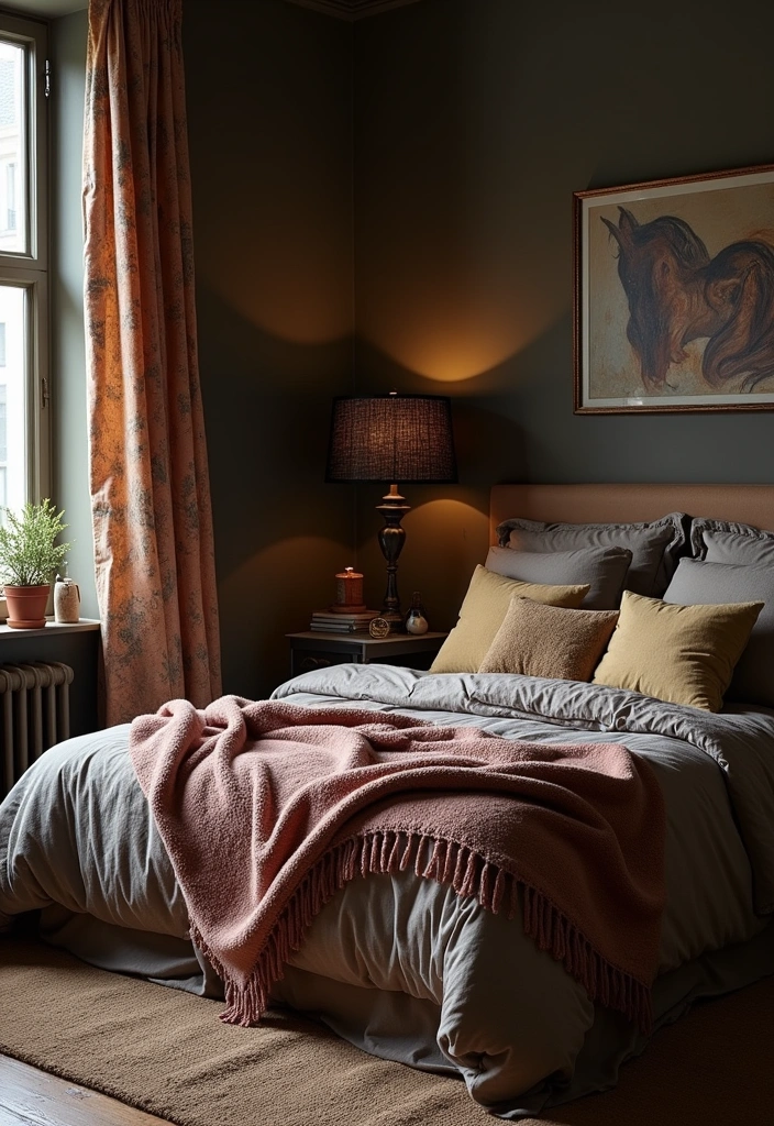 24+ Dark Boho Bedroom Ideas - 14. Warm Textiles