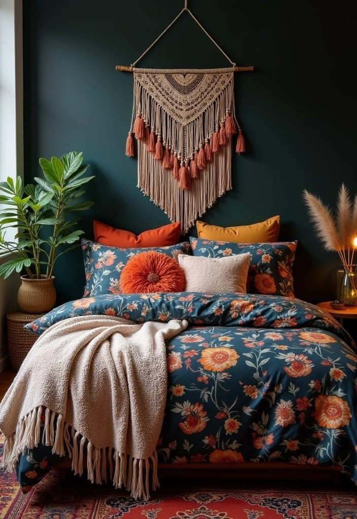 24+ Dark Boho Bedroom Ideas - 6. Bohemian Bedding