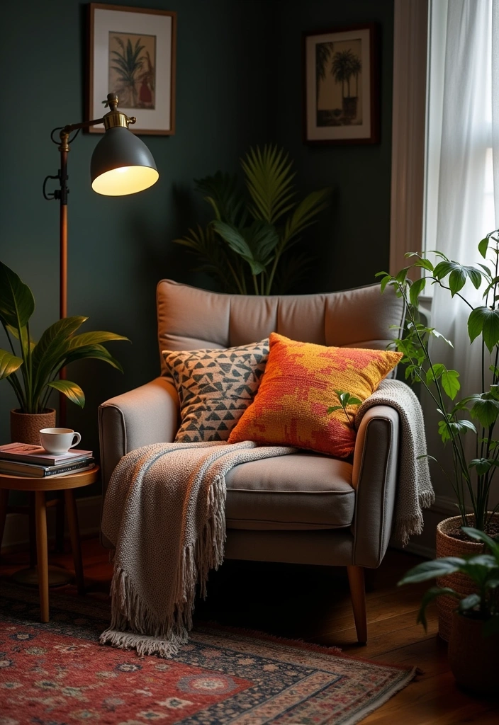 24+ Dark Boho Bedroom Ideas - 9. Cozy Reading Nook