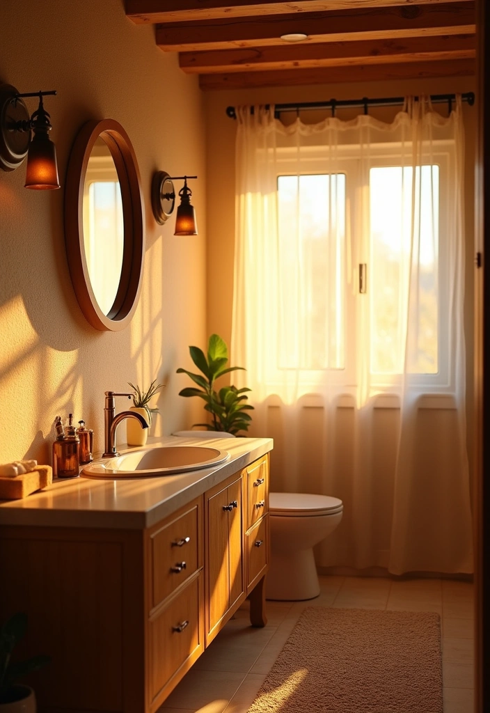 24+ Earthy Bathroom Ideas - 11. Earthy Lighting