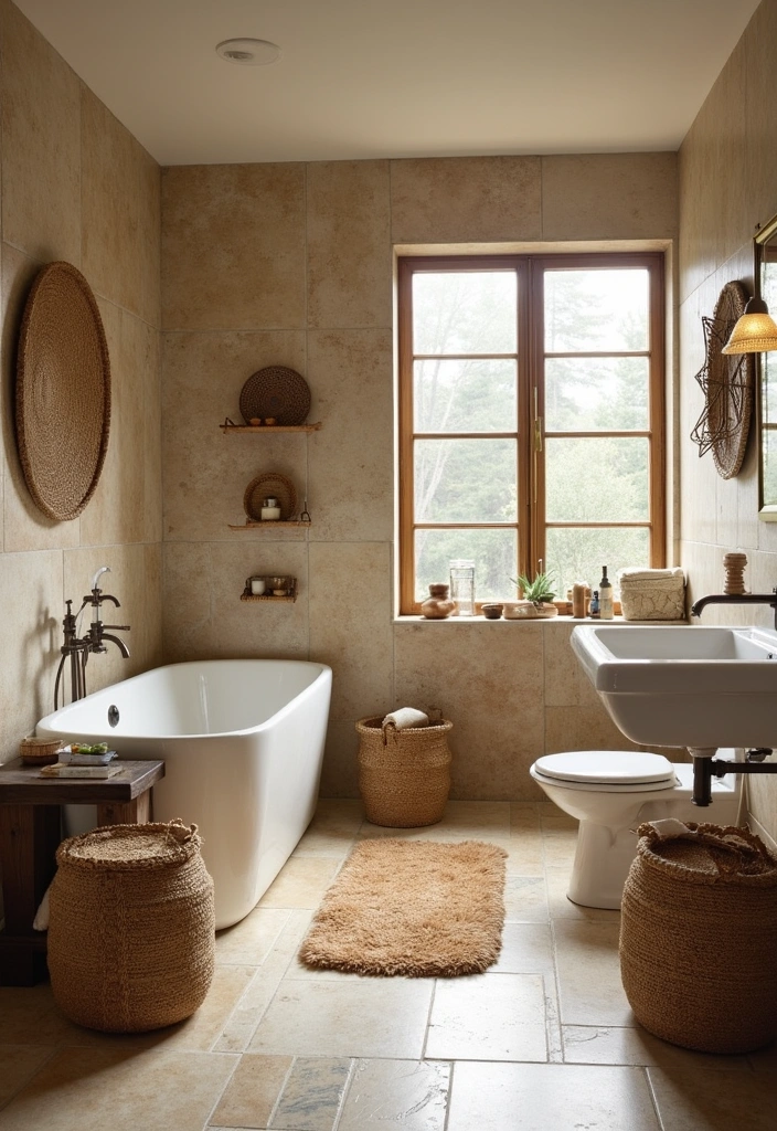 24+ Earthy Bathroom Ideas - 12. Textured Surfaces