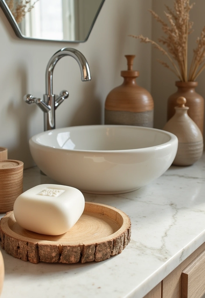 24+ Earthy Bathroom Ideas - 15. Unique Accessories