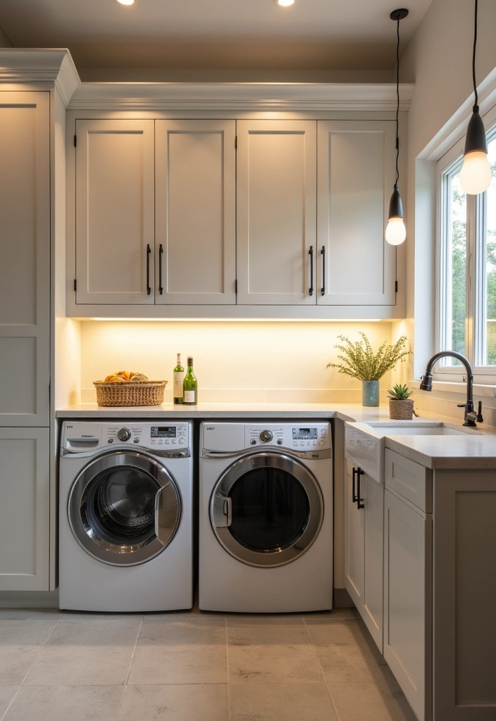 24+ Laundry Room Ideas to Elevate Your Home Decor - 20. Creative Lighting Solutions