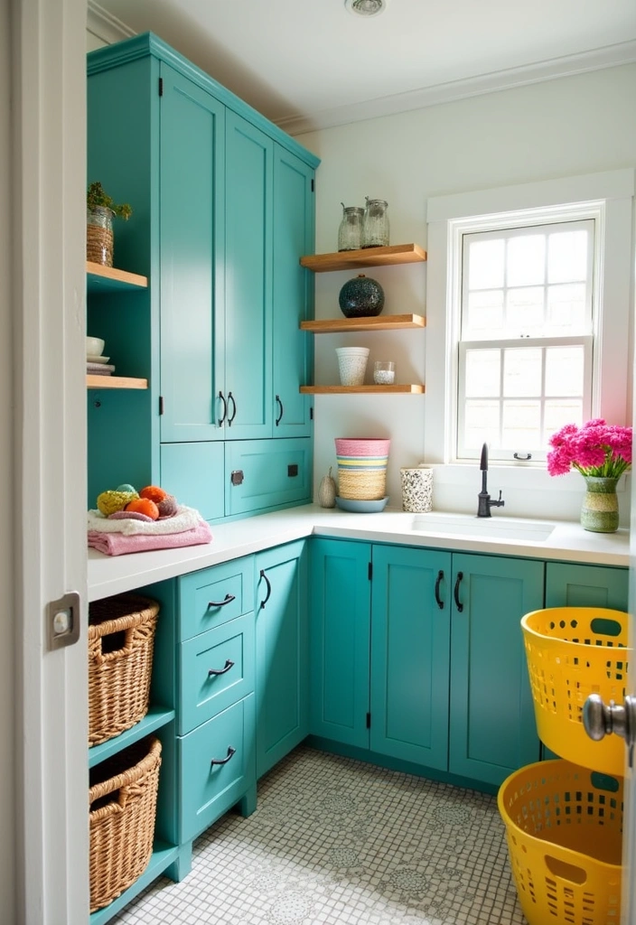 24+ Laundry Room Ideas to Elevate Your Home Decor - 5. Bold Color Statements