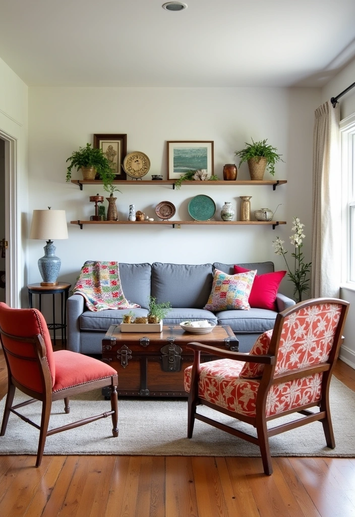 24+ Modern Cottage Living Room Ideas - 2. Incorporate Vintage Finds