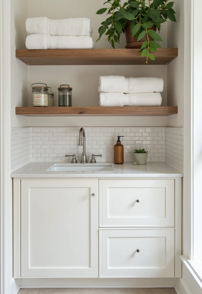 24+ Organic Modern Bathroom Ideas - 11. Open Shelving