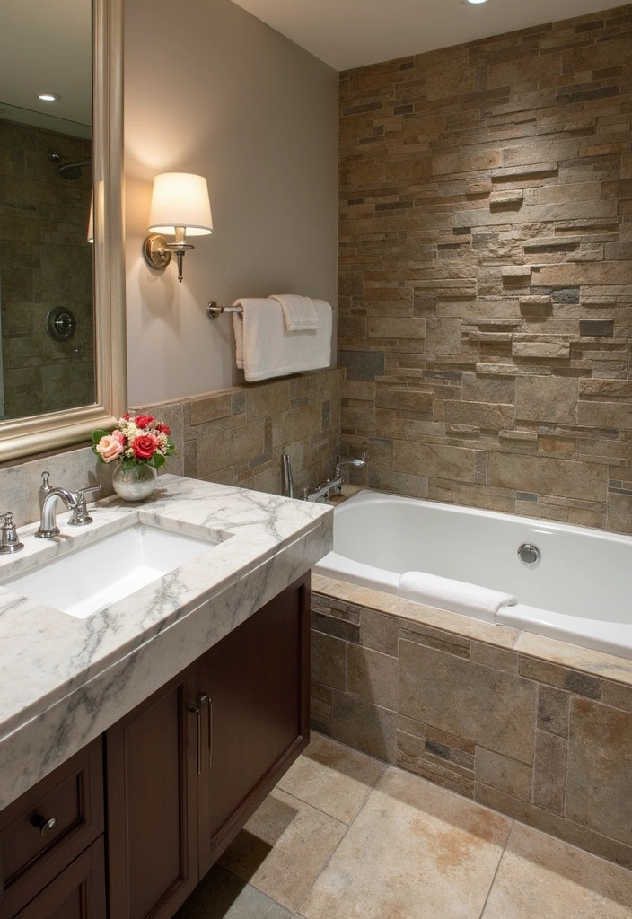 24+ Organic Modern Bathroom Ideas - 2. Natural Stone Accents