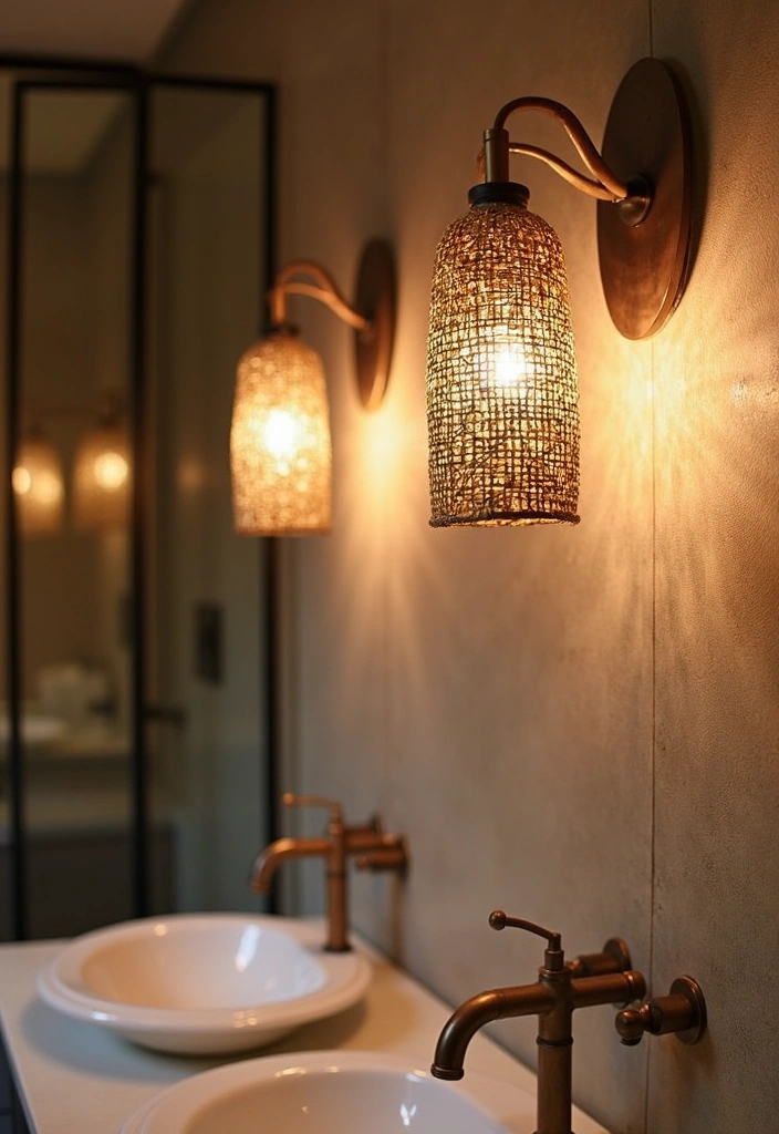 24+ Organic Modern Bathroom Ideas - 9. Earthy Lighting Fixtures