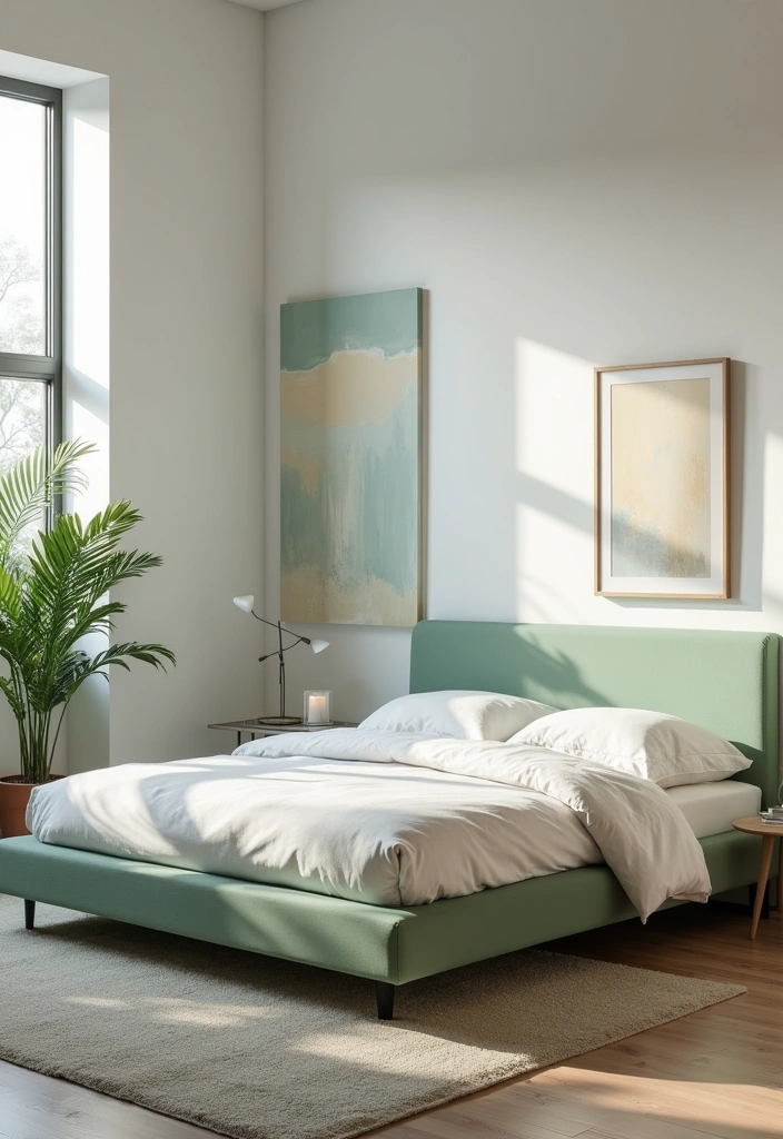 24+ Sage Green Bedroom Ideas - 1. Minimalist Serenity