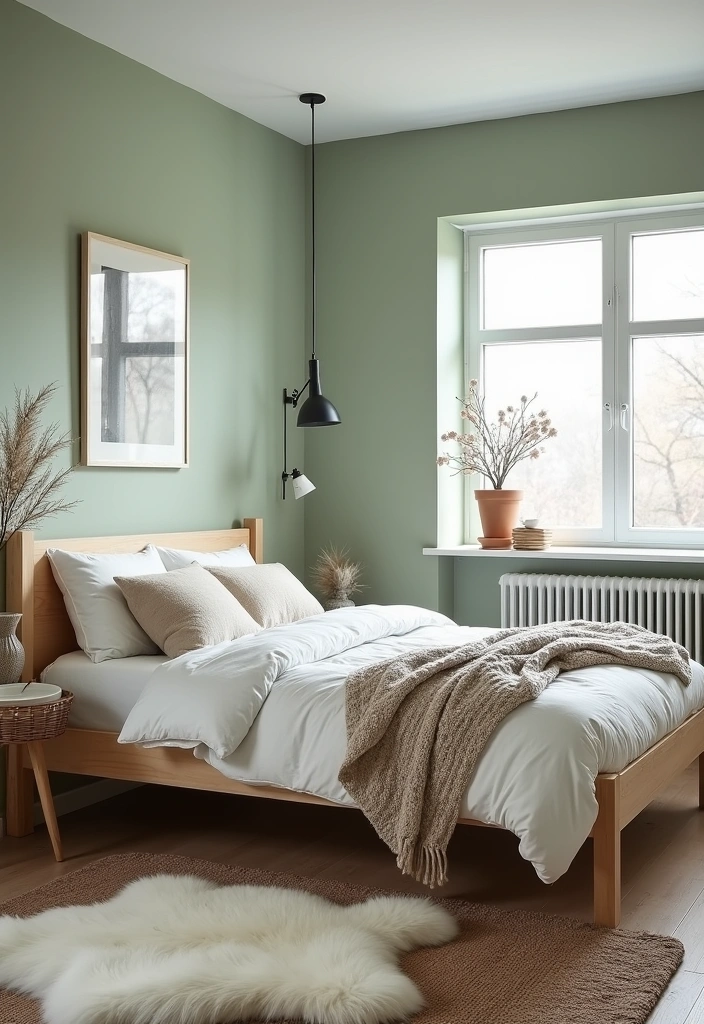 24+ Sage Green Bedroom Ideas - 11. Scandinavian Simplicity