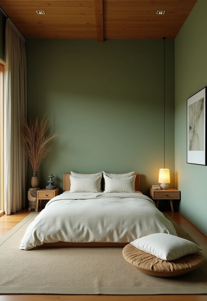 24+ Sage Green Bedroom Ideas - 14. Zen Retreat