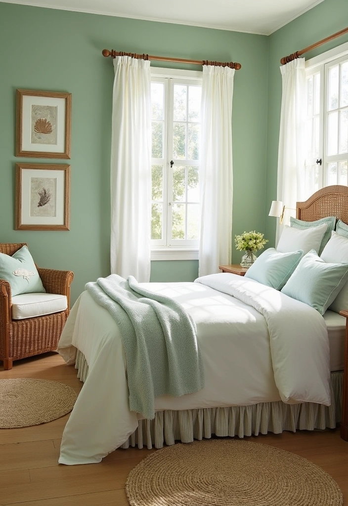 24+ Sage Green Bedroom Ideas - 6. Coastal Calm