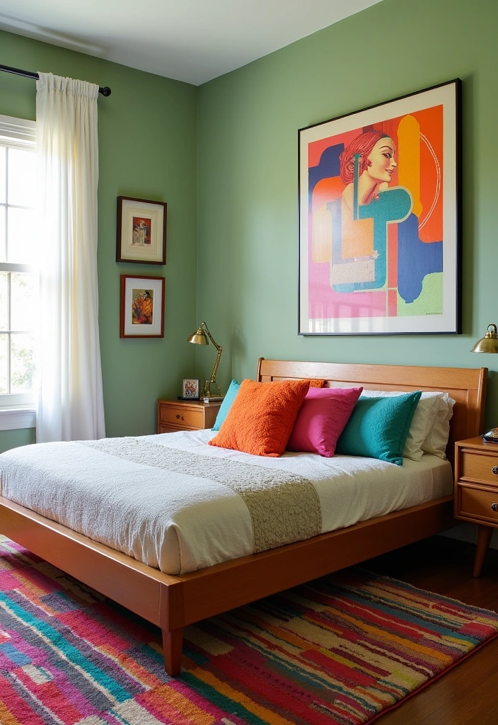 24+ Sage Green Bedroom Ideas - 8. Colorful Accents