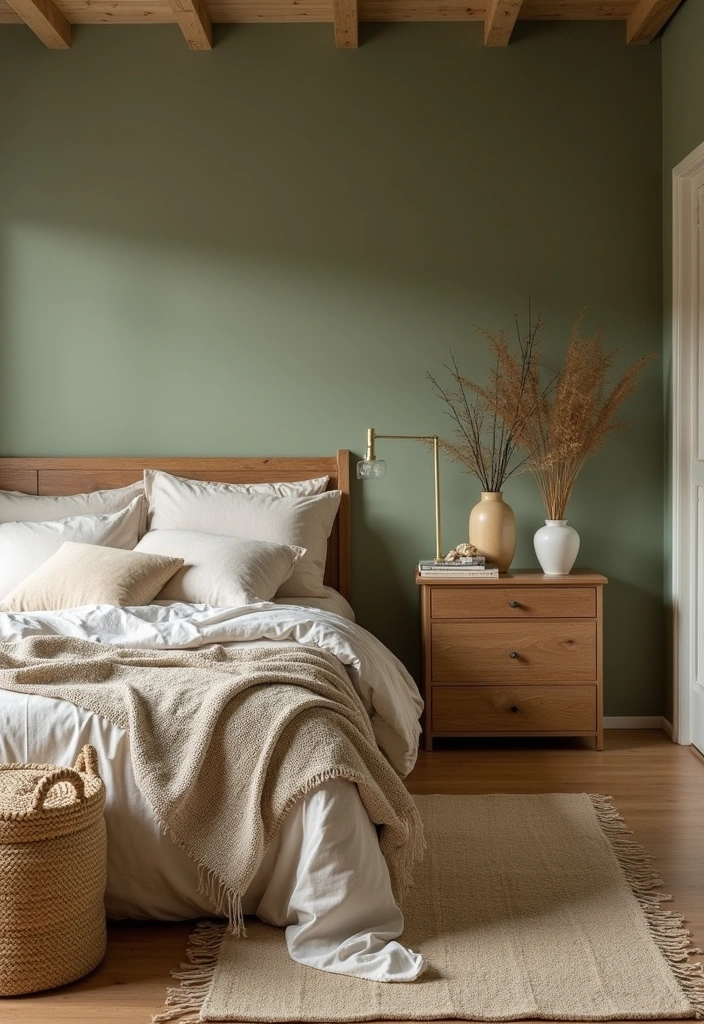 24+ Sage Green Bedroom Ideas - 9. Earthy Textures