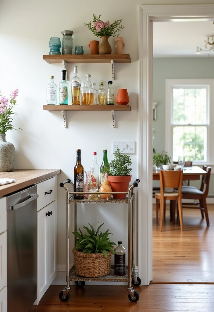 24+ Small Kitchen Ideas to Maximize Style and Functionality - 13. Stylish Bar Carts