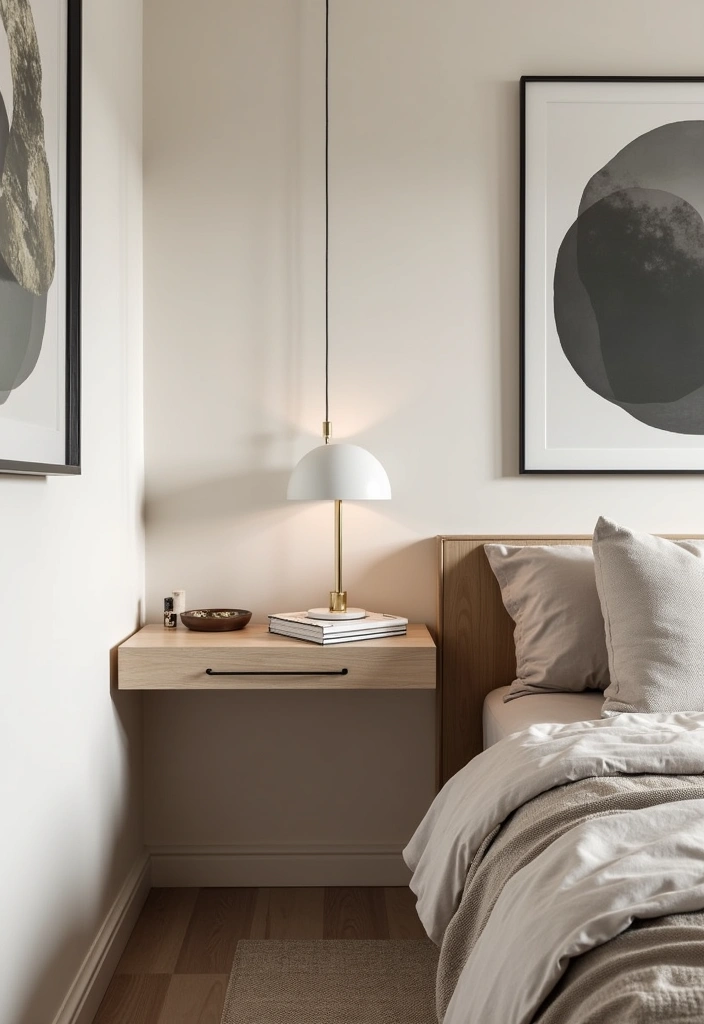 24+ Stunning Small Bedroom Ideas to Maximize Space and Style - 6. Opt for Floating Nightstands