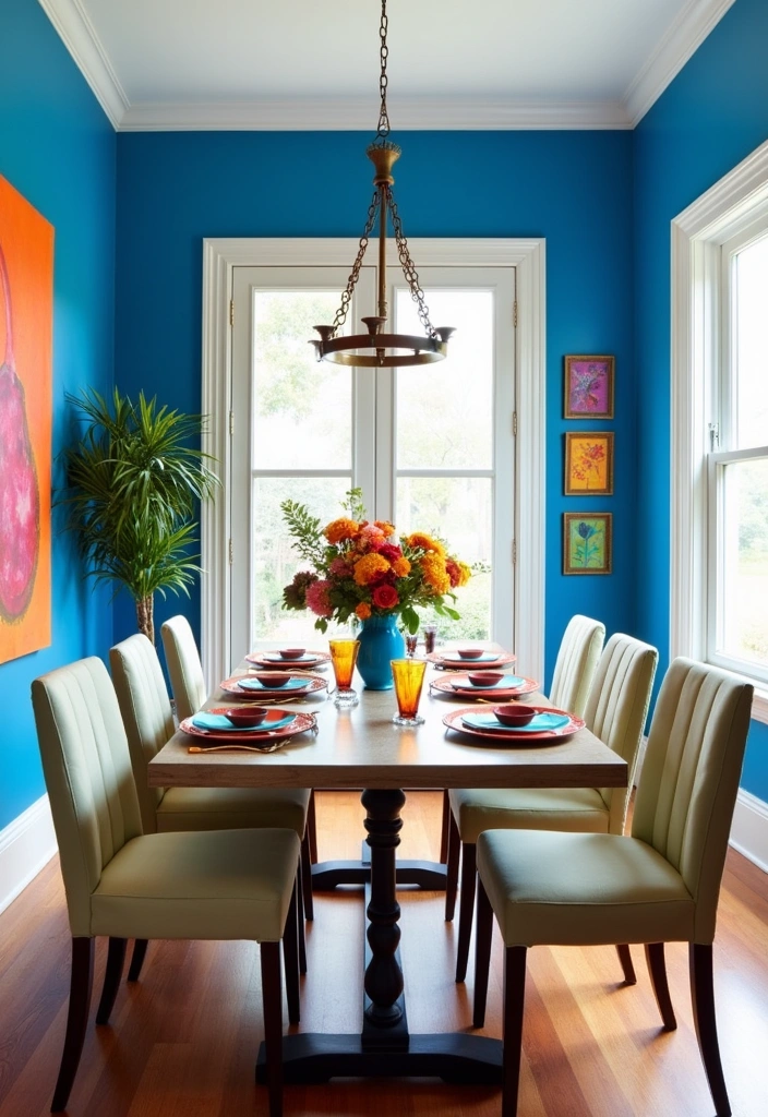 24+ Stylish Dining Room Ideas - 3. Bold and Colorful Accents