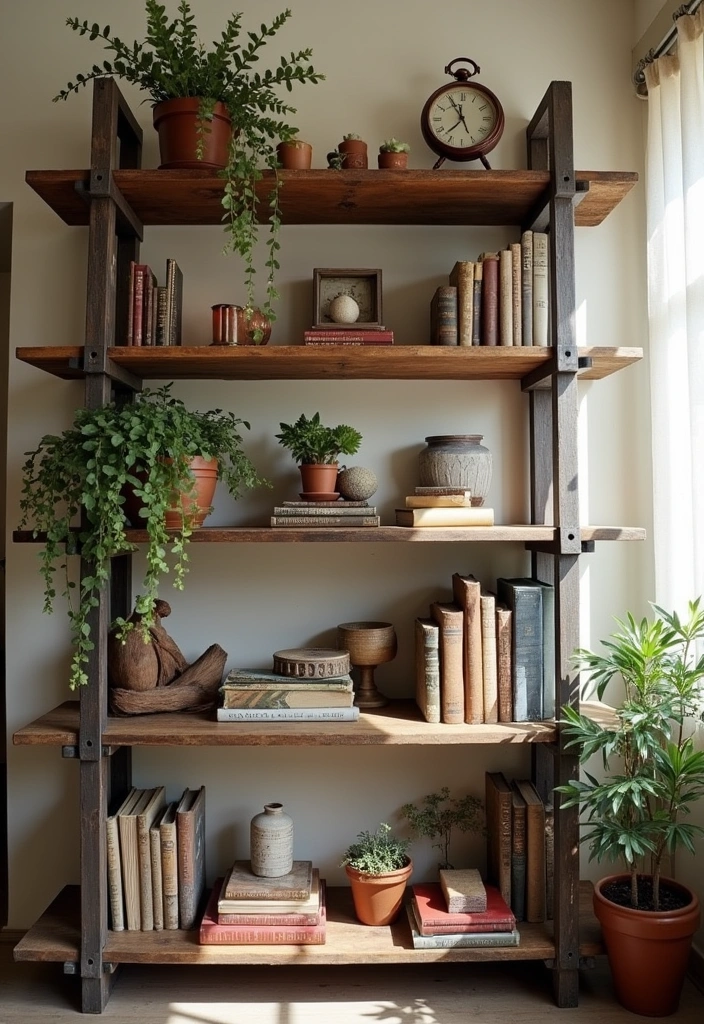 24+ Vintage Office Ideas to Boost Your Productivity and Style! - 11. Rustic Shelving Units