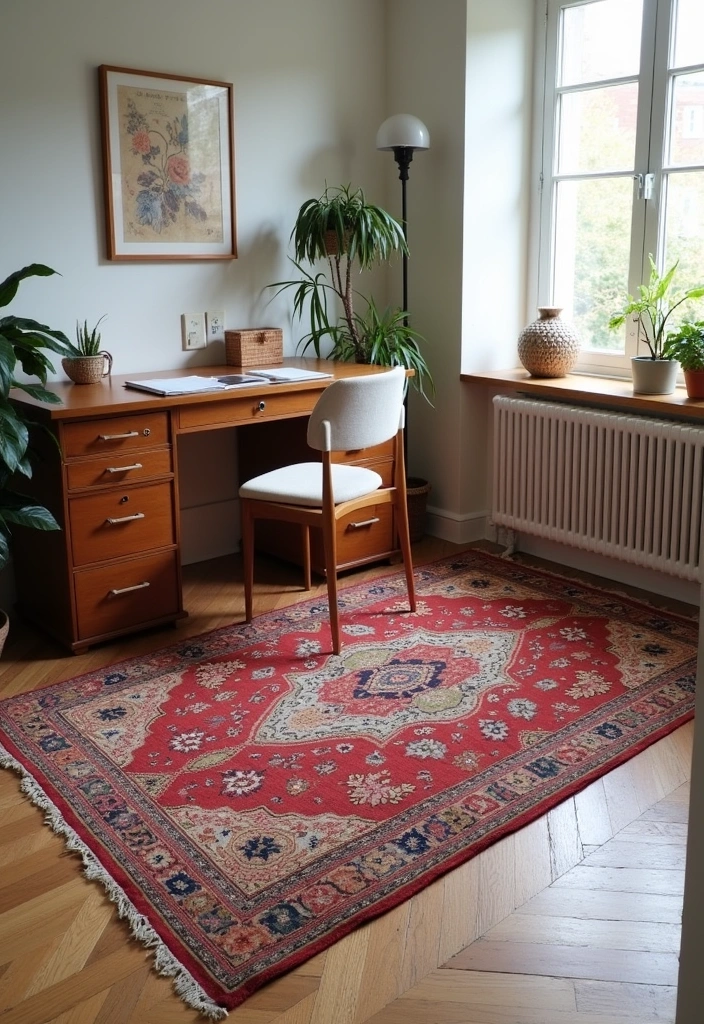 24+ Vintage Office Ideas to Boost Your Productivity and Style! - 13. Vintage Rugs