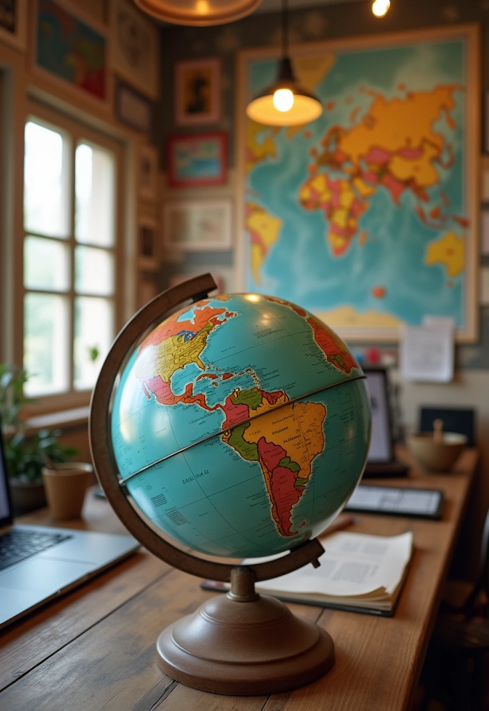 24+ Vintage Office Ideas to Boost Your Productivity and Style! - 14. Vintage Globes and Maps