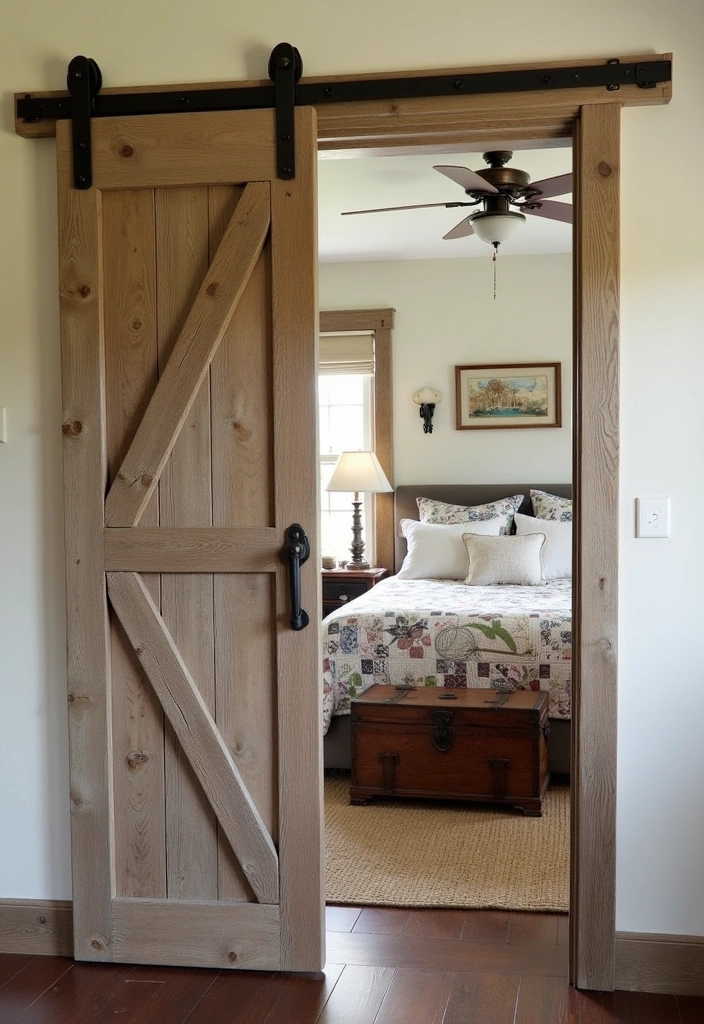 25+ Beautiful Rustic Bedroom Ideas - 1. Barn Door Elegance