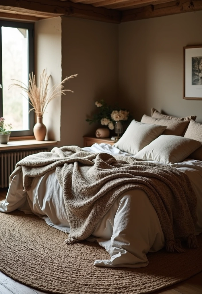 25+ Beautiful Rustic Bedroom Ideas - 5. Textured Layers