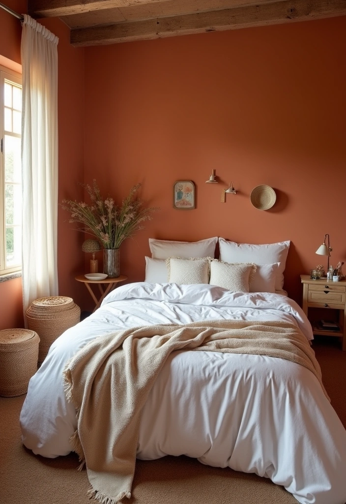 25+ Bedroom Color Scheme Ideas - 14. Warm Terracotta and White