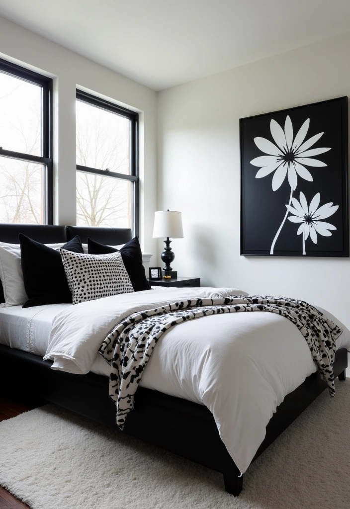 25+ Bedroom Color Scheme Ideas - 15. Monochromatic Black and White