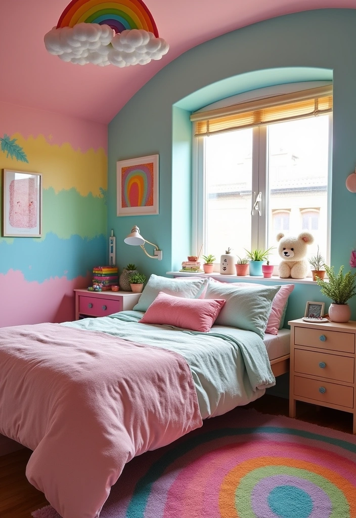 25+ Bedroom Color Scheme Ideas - 16. Pastel Rainbow Accents