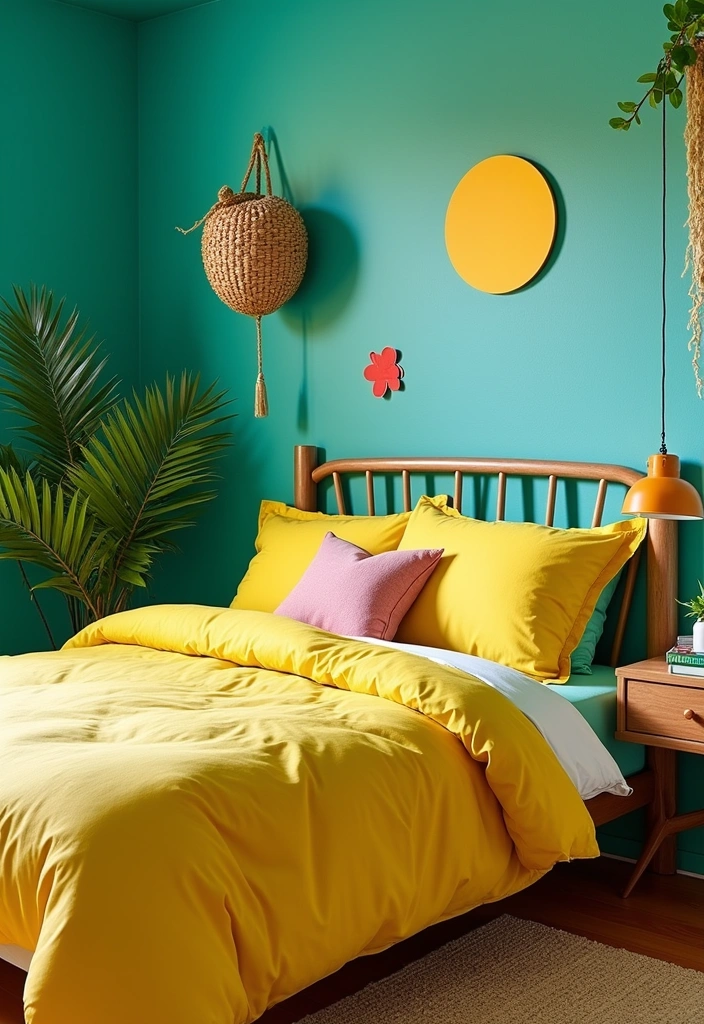 25+ Bedroom Color Scheme Ideas - 19. Tropical Teal and Yellow