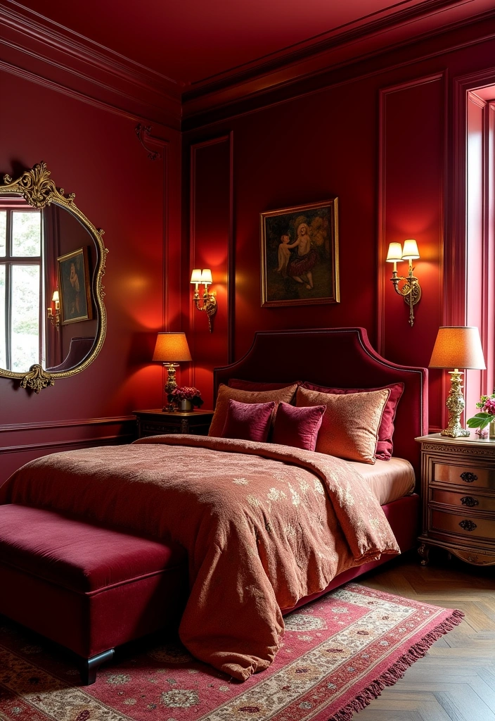 25+ Bedroom Color Scheme Ideas - 3. Bold Reds and Golds