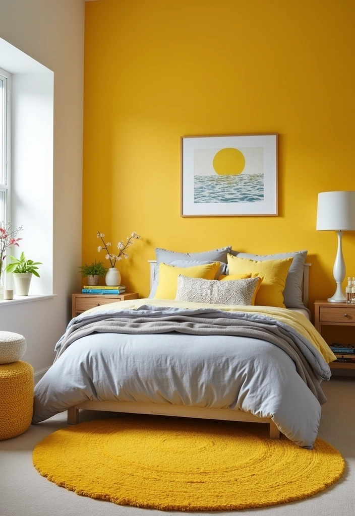 25+ Bedroom Color Scheme Ideas - 6. Bright Yellow and Gray