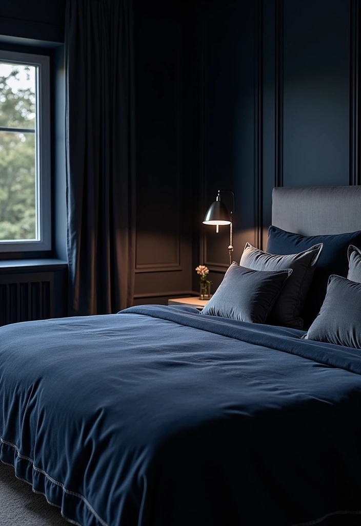 25+ Bedroom Color Scheme Ideas - 8. Deep Navy and Silver