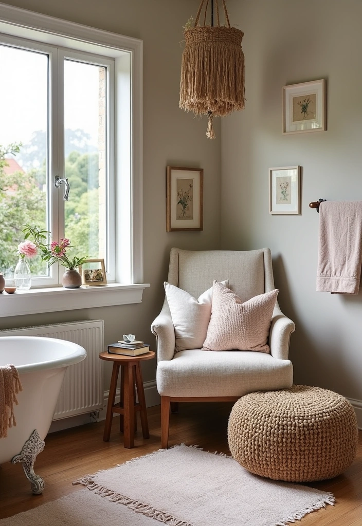 25+ Boho Bathroom Ideas to Transform Your Space - 15. Cozy Seating Areas