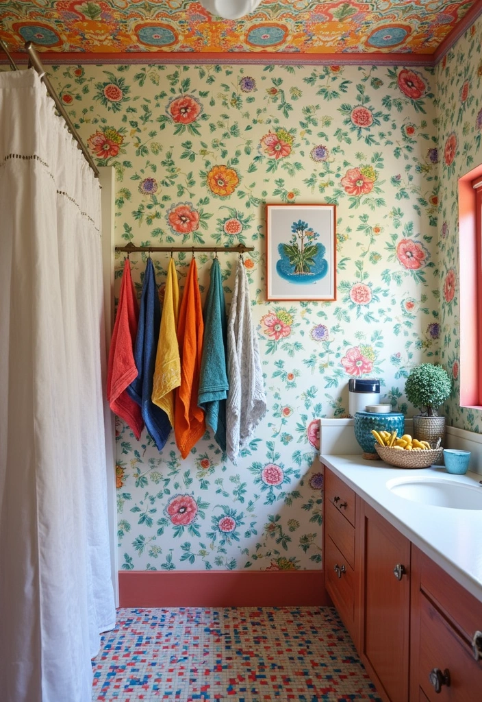 25+ Boho Bathroom Ideas to Transform Your Space - 2. Vibrant Patterns and Prints