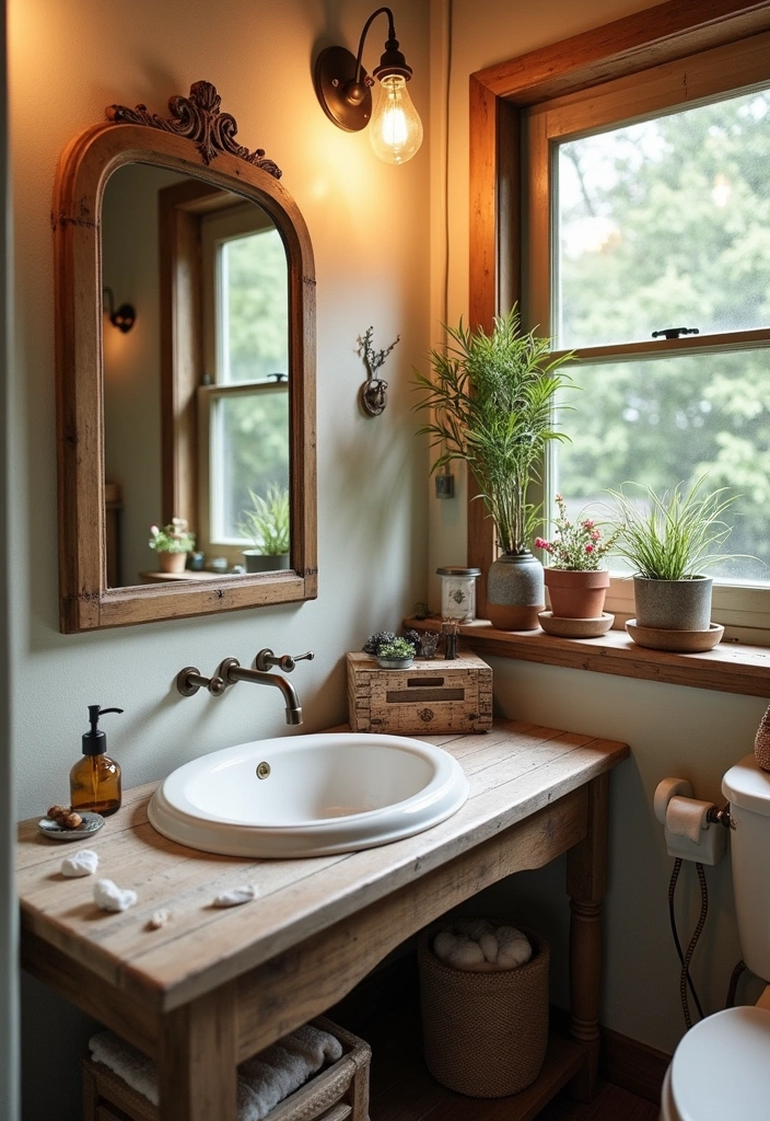 25+ Boho Bathroom Ideas to Transform Your Space - 4. Vintage Accents and Thrifted Finds