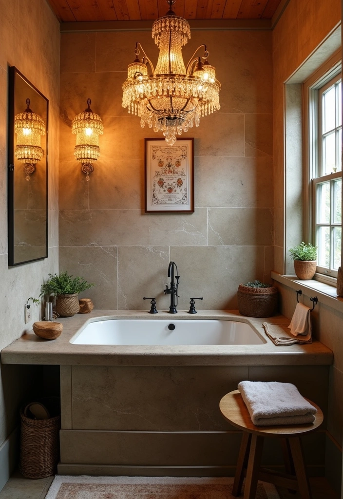 25+ Boho Bathroom Ideas to Transform Your Space - 9. Unique Lighting Fixtures