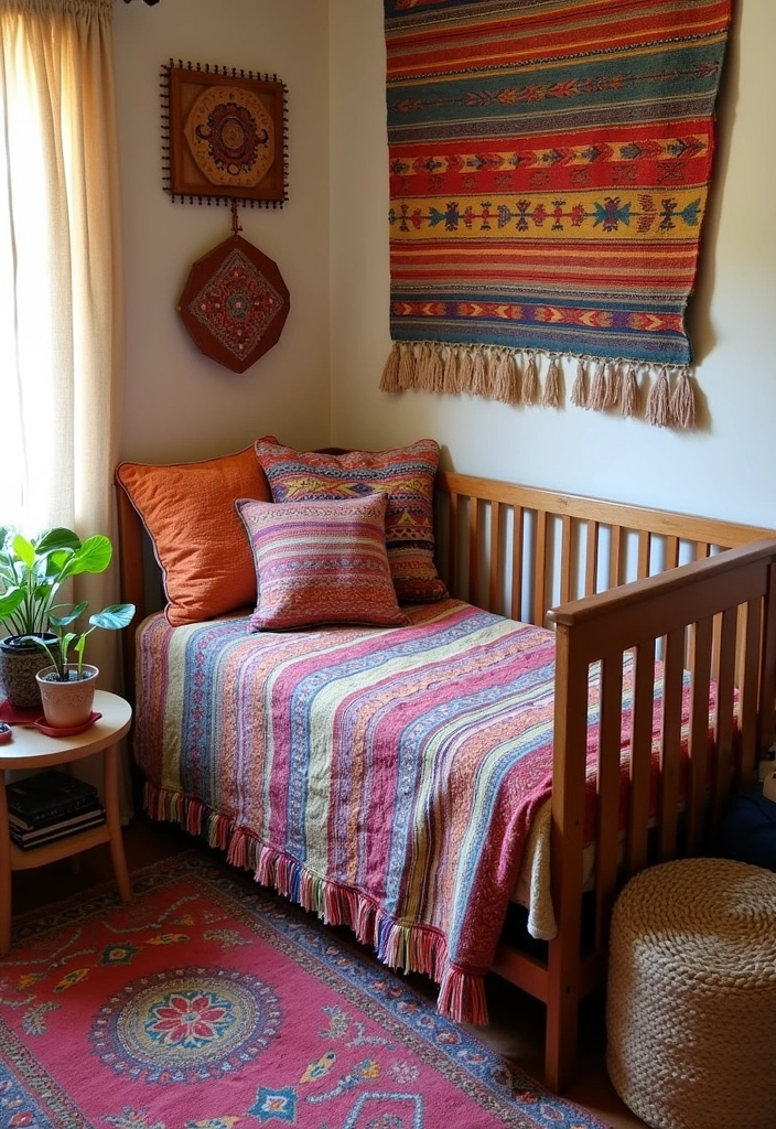 25+ Boho Nursery Ideas: Create a Dreamy Baby Room - 17. Ethnic Textiles