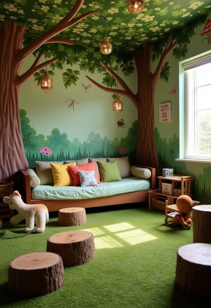 25+ Fun and Themed Kids' Playroom Ideas - 1. Enchanted Forest Theme