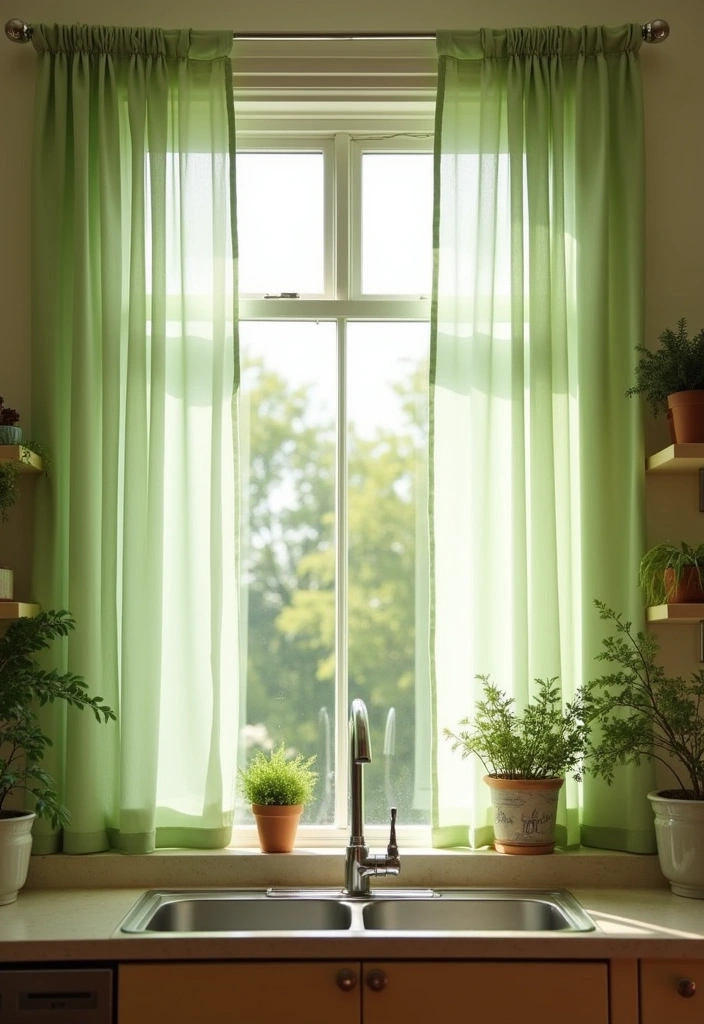 25+ Green Kitchen Ideas [Sage, Olive & More] - 13. Green Window Treatments