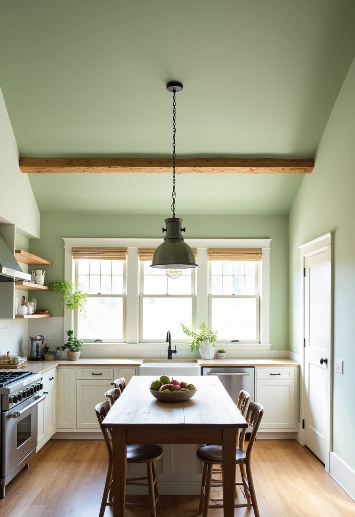 25+ Green Kitchen Ideas [Sage, Olive & More] - 15. Green Ceiling Treatments