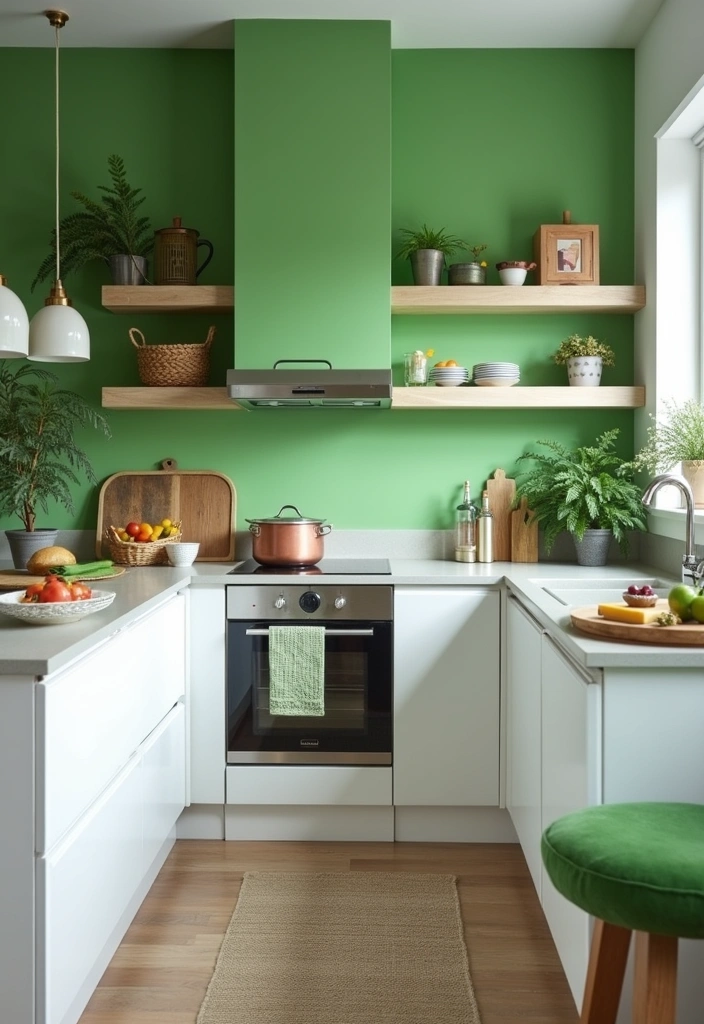 25+ Green Kitchen Ideas [Sage, Olive & More] - 16. Green Accent Walls