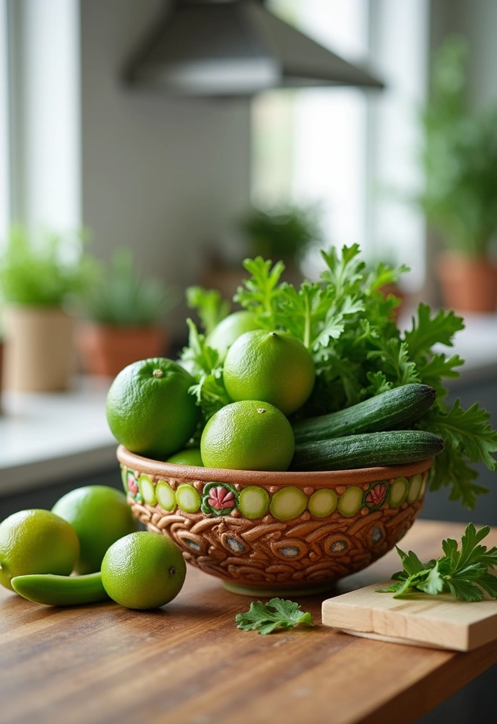 25+ Green Kitchen Ideas [Sage, Olive & More] - 19. Green Fruit and Vegetable Displays