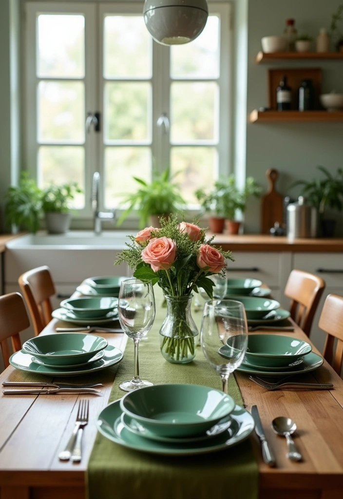 25+ Green Kitchen Ideas [Sage, Olive & More] - 20. Green Table Settings