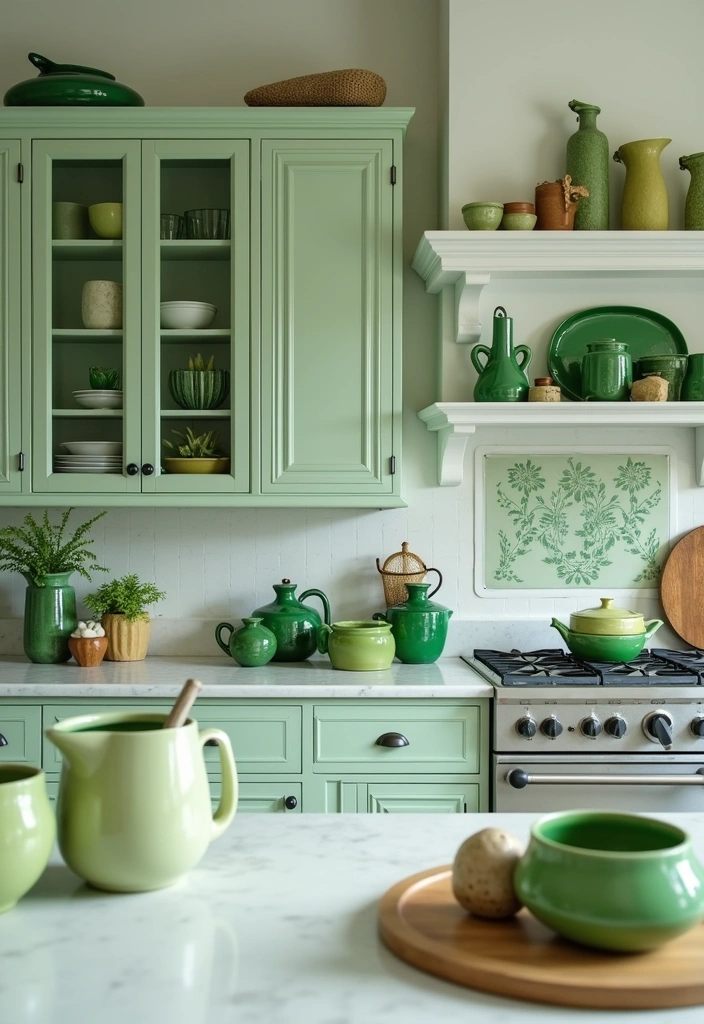 25+ Green Kitchen Ideas [Sage, Olive & More] - 21. Green Decorative Accents