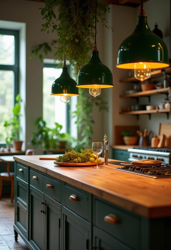 25+ Green Kitchen Ideas [Sage, Olive & More] - 6. Green Lighting Fixtures